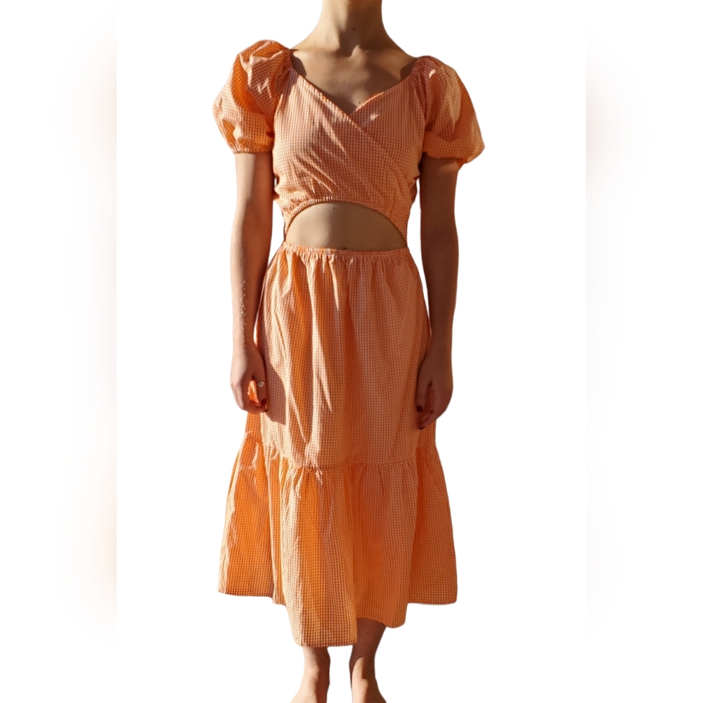Sim & Sam orange gingham cutout dress